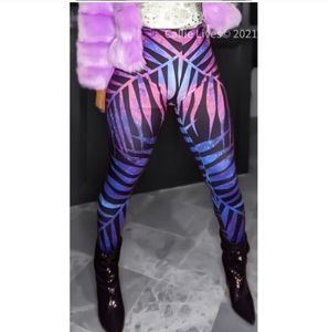 New Plus Purple Miz Starry Palm Leaf Galaxy 3D Illusion Print Leggings Plus Size